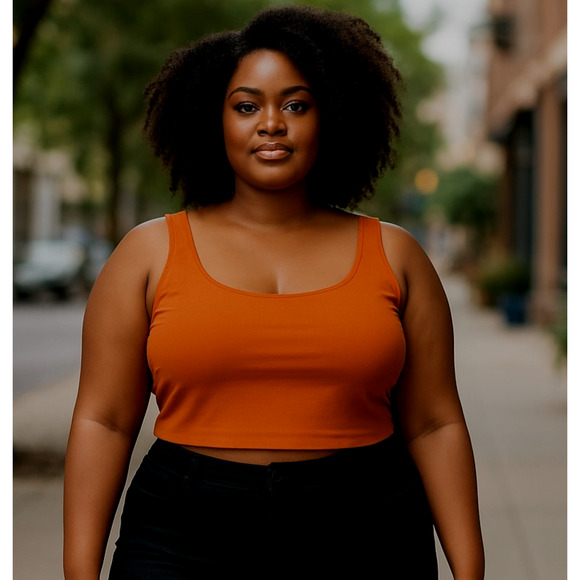 Old Navy Cropped Shirt Tank Womens Size 4X Burnt Orange Built in Bra Hike Golf - Picture 1 of 10